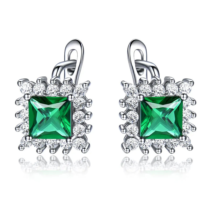 Simulated Sapphire Clip Earrings 925 Sterling Silver Wedding Jewelry