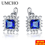Simulated Sapphire Clip Earrings 925 Sterling Silver Wedding Jewelry