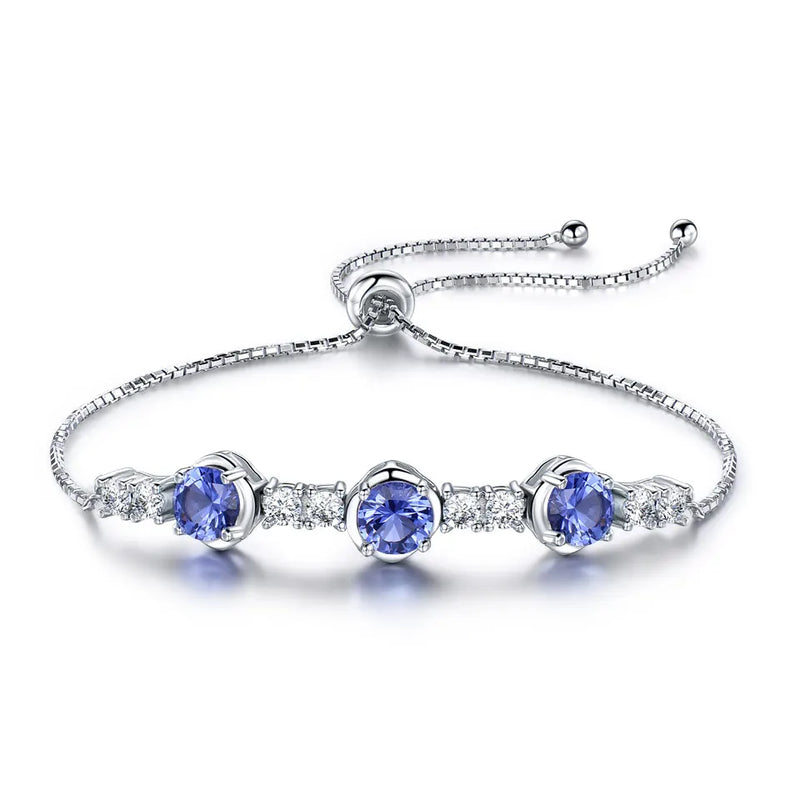 925 Silver Bracelet Tanzanite Adjustable Tennis Bangle Women Fine Jewelry