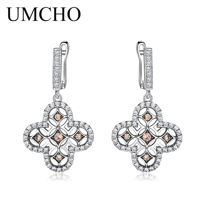 925 Sterling Silver Flower Yellow Zircon Clip Earrings Wedding Engagement