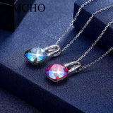 925 Silver Crystal Lock Pendant Necklace For Women Girl Wedding