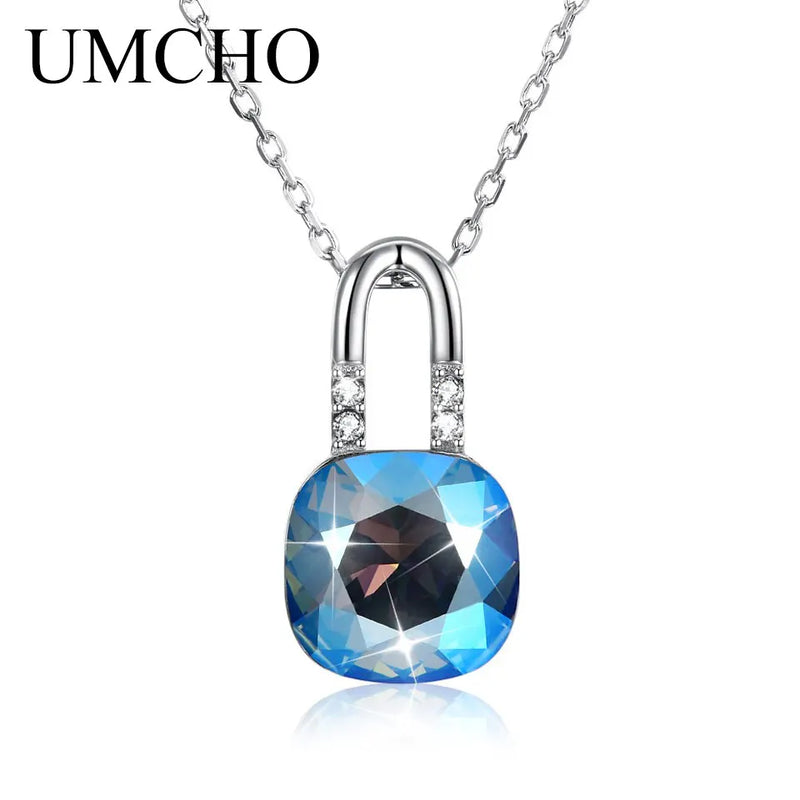 925 Silver Crystal Lock Pendant Necklace For Women Girl Wedding