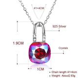 925 Silver Crystal Lock Pendant Necklace For Women Girl Wedding