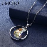 925 Silver Crystal Moon Pendant Necklace for Women - Fine Jewelry