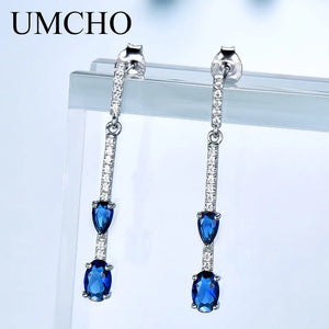 925 Silver Drop Earrings Sapphire Wedding Jewelry Gift