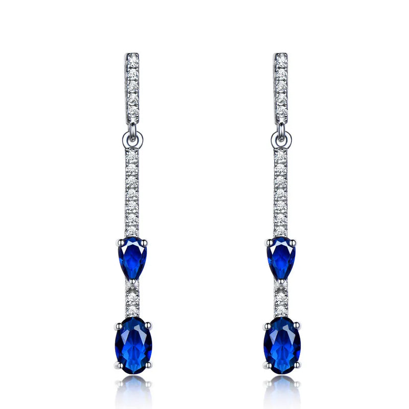 925 Silver Drop Earrings Sapphire Wedding Jewelry Gift