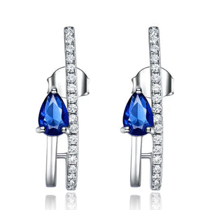 925 Silver Drop Earrings Sapphire Gemstone Wedding Fine Jewelry