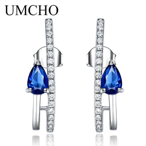 925 Silver Drop Earrings Sapphire Gemstone Wedding Fine Jewelry