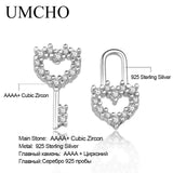 925 Silver Lock Heart CZ Stud Earrings for Women Wedding Party Gift