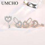 925 Silver Lock Heart CZ Stud Earrings for Women Wedding Party Gift