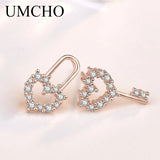 925 Silver Lock Heart CZ Stud Earrings for Women Wedding Party Gift