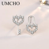 925 Silver Lock Heart CZ Stud Earrings for Women Wedding Party Gift