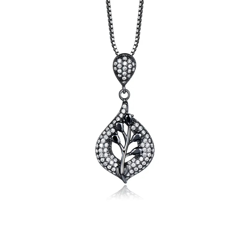 925 Silver Leaf Pendant Necklace Gemstone, Girl Gift Jewelry