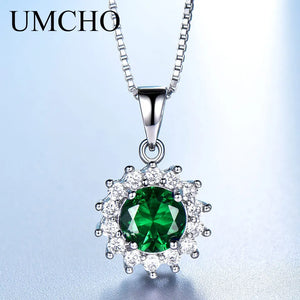 Green Emerald Gemstone Necklace in 925 Sterling Silver
