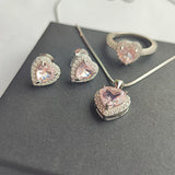 925 Silver Pink Morganite Heart Pendant Necklace Women Girl Gift
