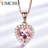 925 Silver Pink Morganite Heart Pendant Necklace Women Girl Gift