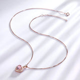925 Silver Pink Morganite Heart Pendant Necklace Women Girl Gift