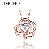 925 Silver Necklace Rose Pink Morganite Charm Heart Pendant