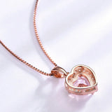 925 Silver Pink Morganite Heart Pendant Necklace Women Girl Gift