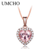 925 Silver Pink Morganite Heart Pendant Necklace Women Girl Gift