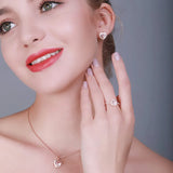 925 Silver Pink Morganite Heart Pendant Necklace Women Girl Gift