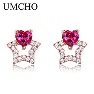Sterling Silver Ruby Gemstone Stud Earrings for Women Christmas Party Jewelry