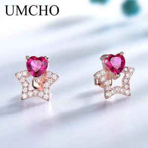 Sterling Silver Ruby Gemstone Stud Earrings for Women Christmas Party Jewelry