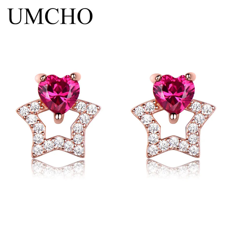 Sterling Silver Ruby Gemstone Stud Earrings for Women Christmas Party Jewelry