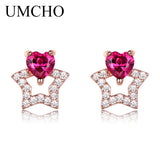 Sterling Silver Ruby Gemstone Stud Earrings for Women Christmas Party Jewelry