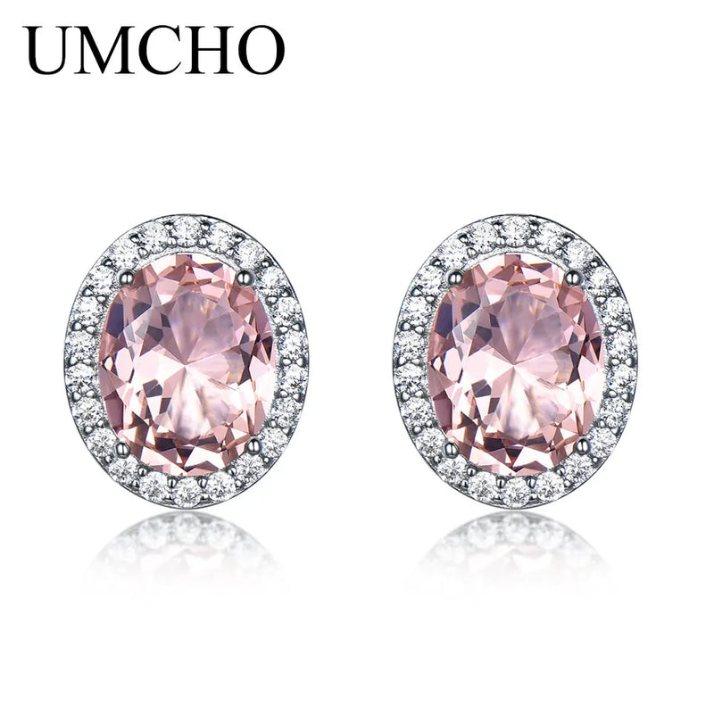 925 Silver Stud Earrings Rose Pink Sapphire Morganite Wedding Jewelry