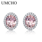925 Silver Stud Earrings Rose Pink Sapphire Morganite Wedding Jewelry