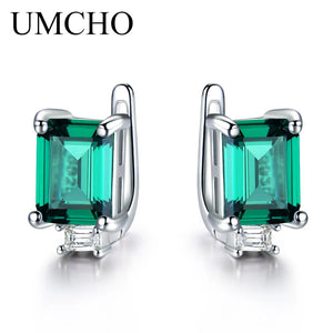 925 Silver Created Emerald Clip Earrings Wedding Fine Jewelry