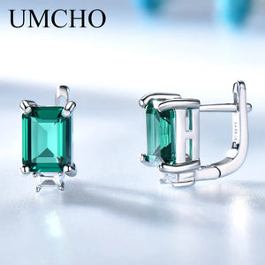 925 Silver Created Emerald Clip Earrings Wedding Fine Jewelry