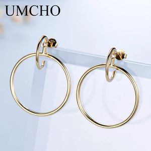 925 Sterling Silver Hoop Earrings Yellow Fine Jewelry Women Party Birthday