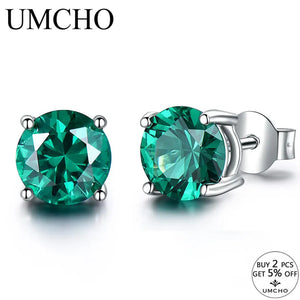 925 Silver Emerald Stud Earrings Anniversary Birthday Jewelry