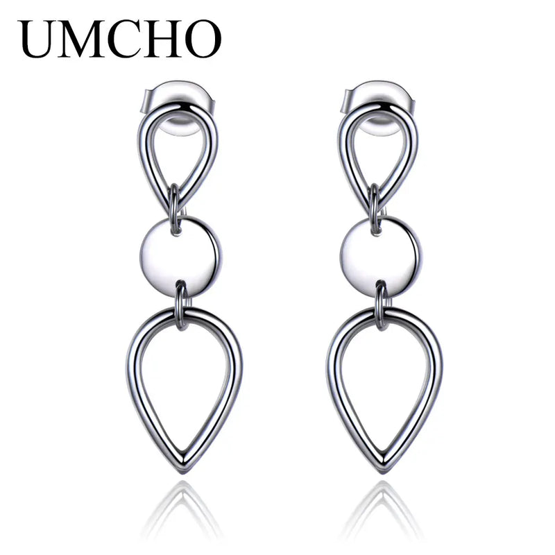 Sterling Silver Geometric Drop Earrings for Women, Fine Jewelry