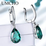 Solid Silver 925 Drop Nano Green Emerald Clip Earrings For Women