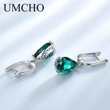 Solid Silver 925 Drop Nano Green Emerald Clip Earrings For Women