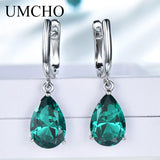 Solid Silver 925 Drop Nano Green Emerald Clip Earrings For Women