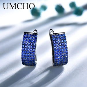 Silver 925 Round Nano Gemstone Clip Earrings Women Party Jewelry