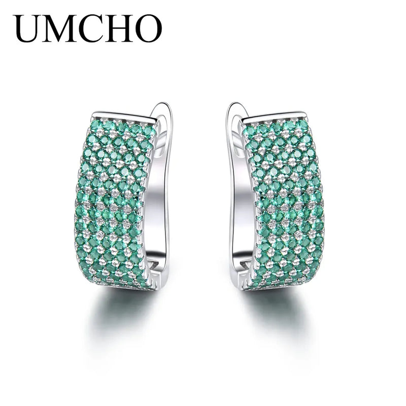Silver 925 Round Nano Gemstone Clip Earrings Women Party Jewelry