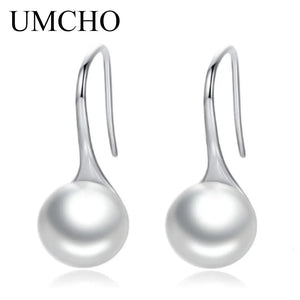 Solid Silver 925 Pearl Drop Earrings Prevent Allergy Women Engagement Gift
