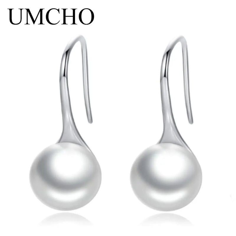 Solid Silver 925 Pearl Drop Earrings Prevent Allergy Women Engagement Gift