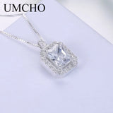 925 Silver CZ Chain Necklace Pendent Clear Red Pink Purple for Women
