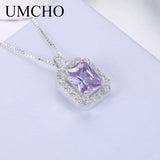 925 Silver CZ Chain Necklace Pendent Clear Red Pink Purple for Women