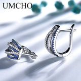 925 Silver Sapphire Clip Earrings for Women Party Wedding Gift
