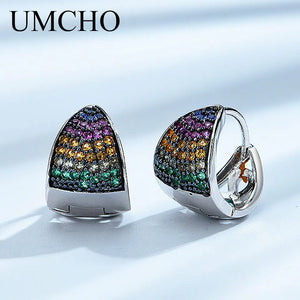 Colorful Gemstone Triangle Clip Earrings 925 Silver for Women Wedding Party