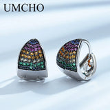 Colorful Gemstone Triangle Clip Earrings 925 Silver for Women Wedding Party