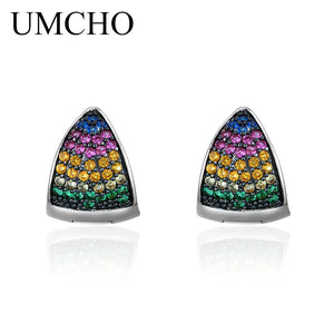 Colorful Gemstone Triangle Clip Earrings 925 Silver for Women Wedding Party