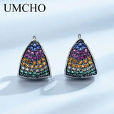 Colorful Gemstone Triangle Clip Earrings 925 Silver for Women Wedding Party